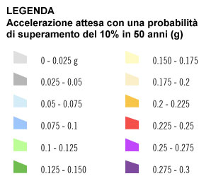 Legenda mappa rischio sismico in Italia