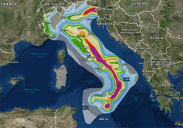 Mappa del rischio sismico in Italia