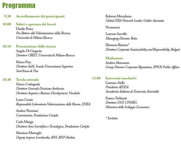 economie circolari programma