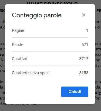 conteggio caratteri con Google Docs