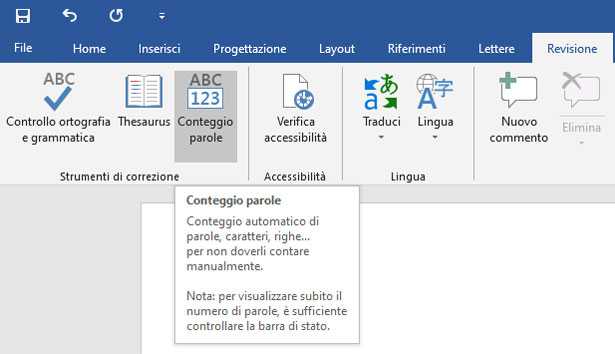 Conteggio caratteri MS Word