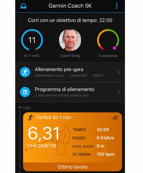 Garmin Coach pre-gara
