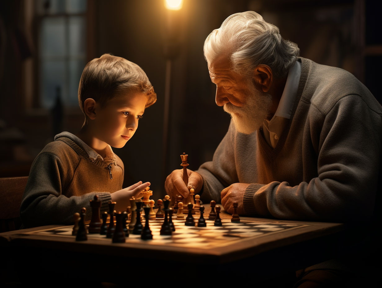 nonno insegna scacchi