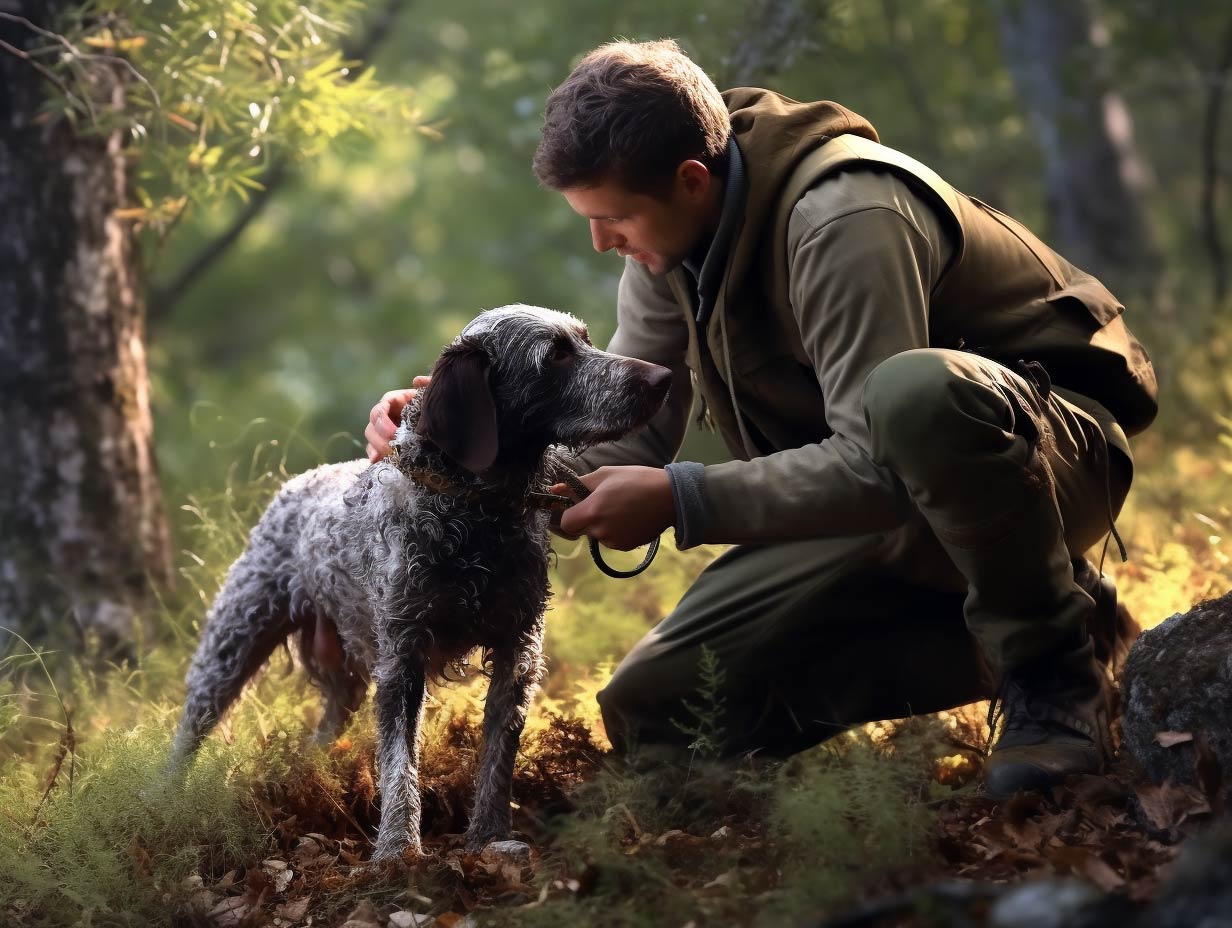 cane da tartufo con addestratore