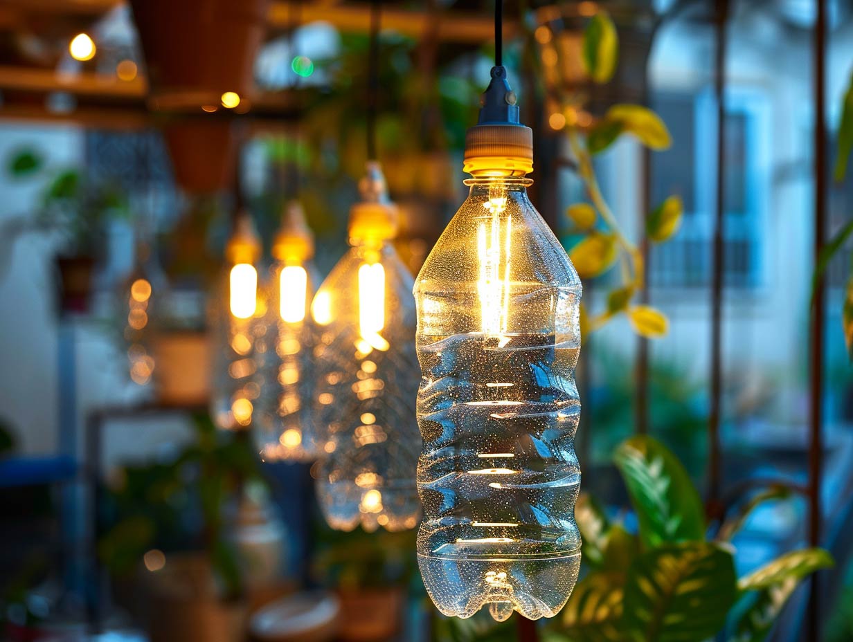 portalampada con bottiglie riciclate