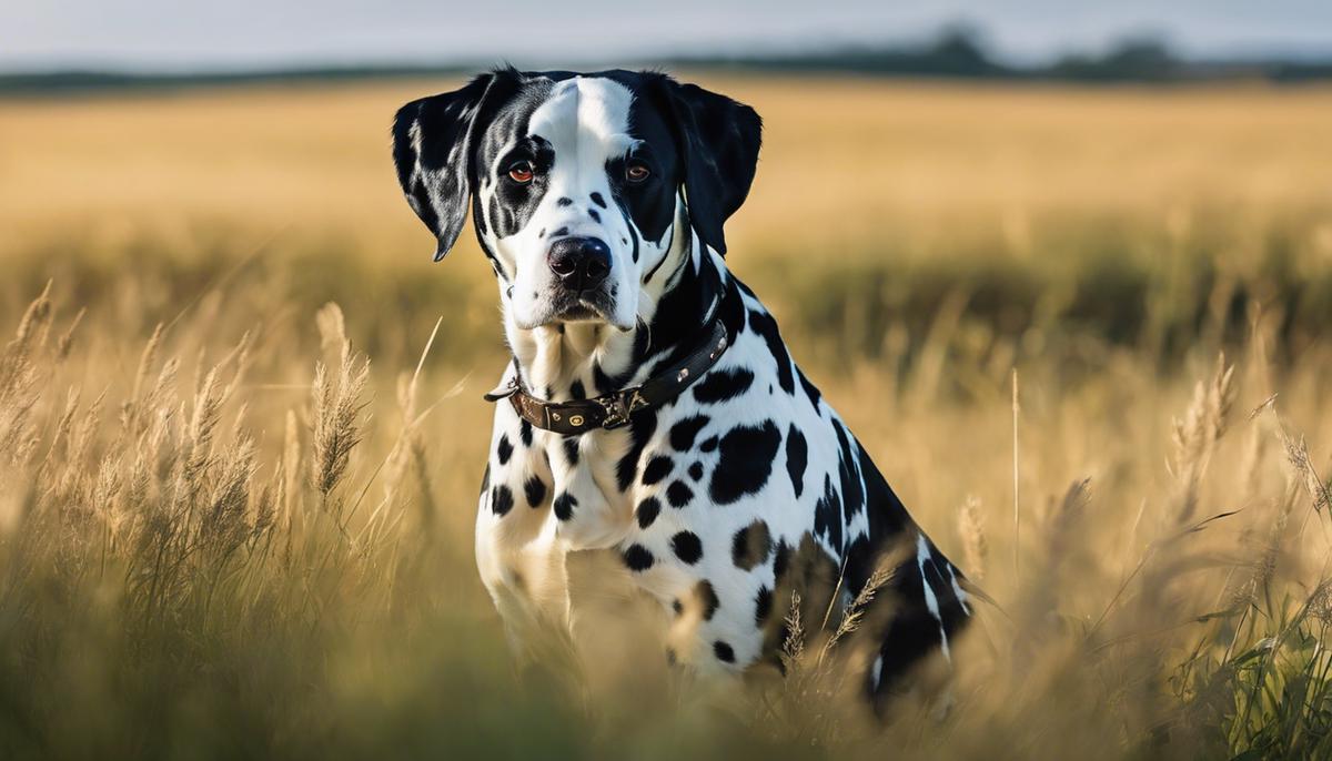 Dalmata Nero standing proudly in a field