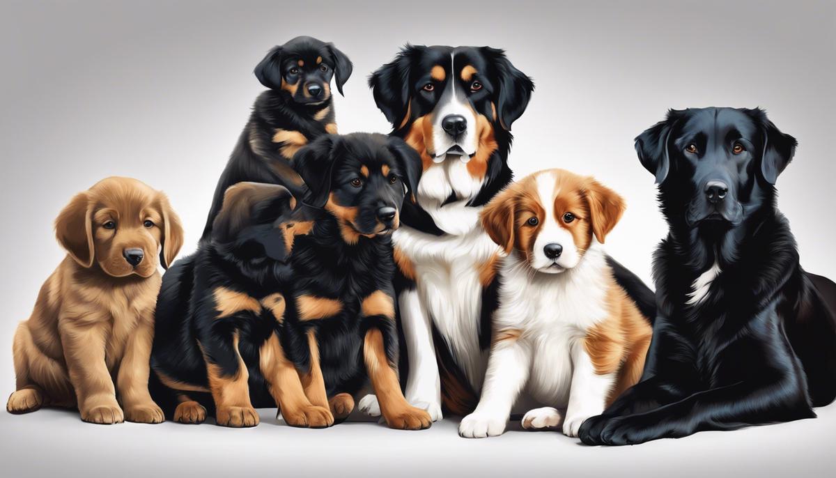 Illustration of a dog with its puppies, highlighting the topic of mastitis in dogs and the importance of prompt veterinary care.