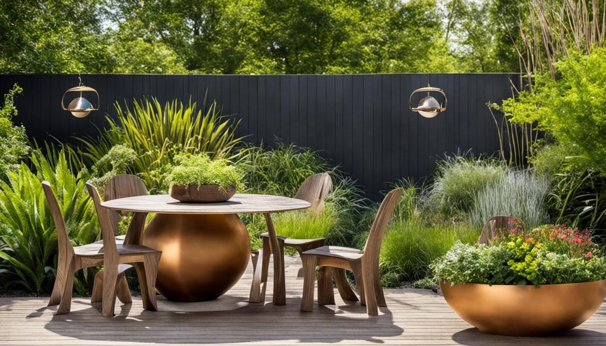 Tavolo con sedie e piante per arredare e decorare il giardino