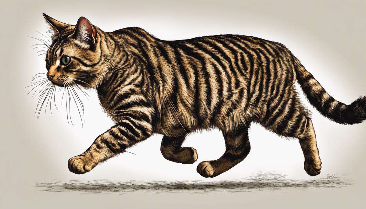 Illustration of a cat demonstrating different movements, including walking, running, jumping, and climbing.