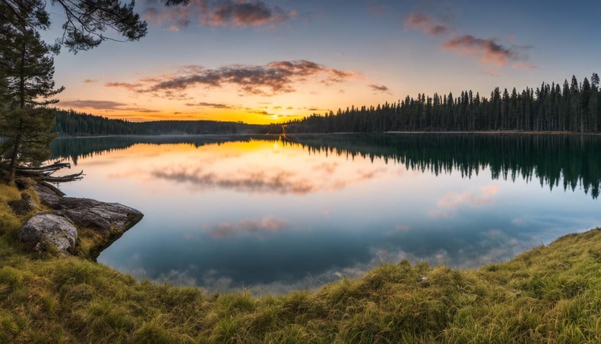 Foto panoramica di ampi spazi aperti, boschi e laghi in Finlandia