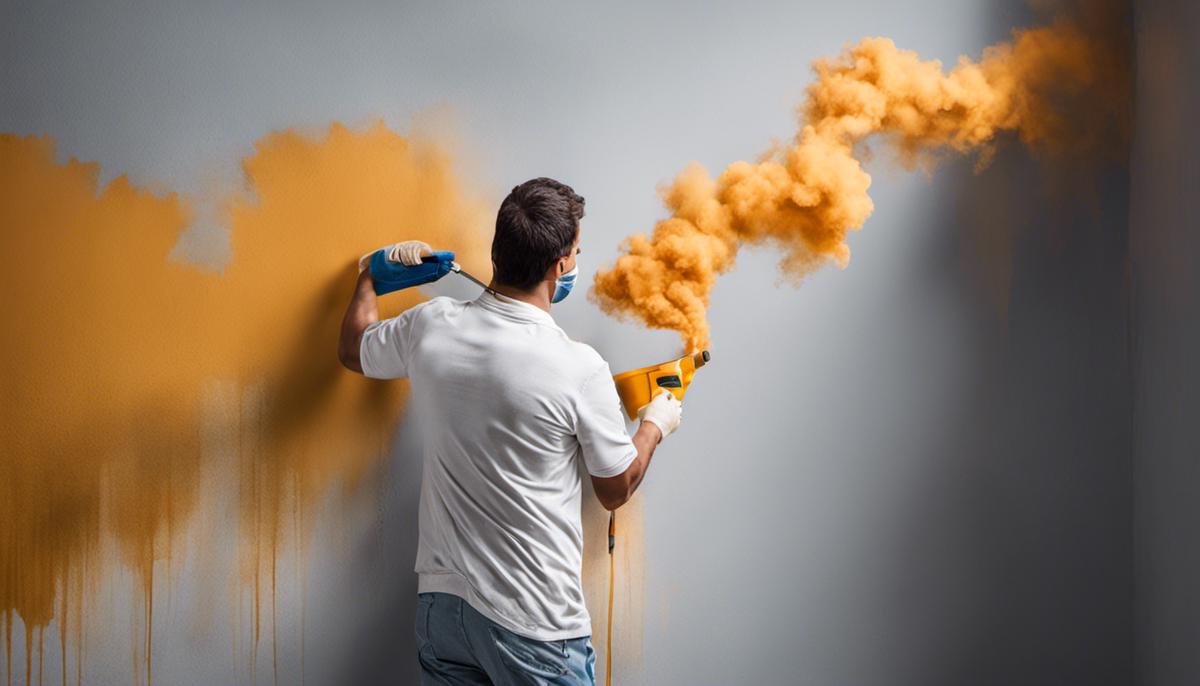 Image of a person painting a wall with proper ventilation