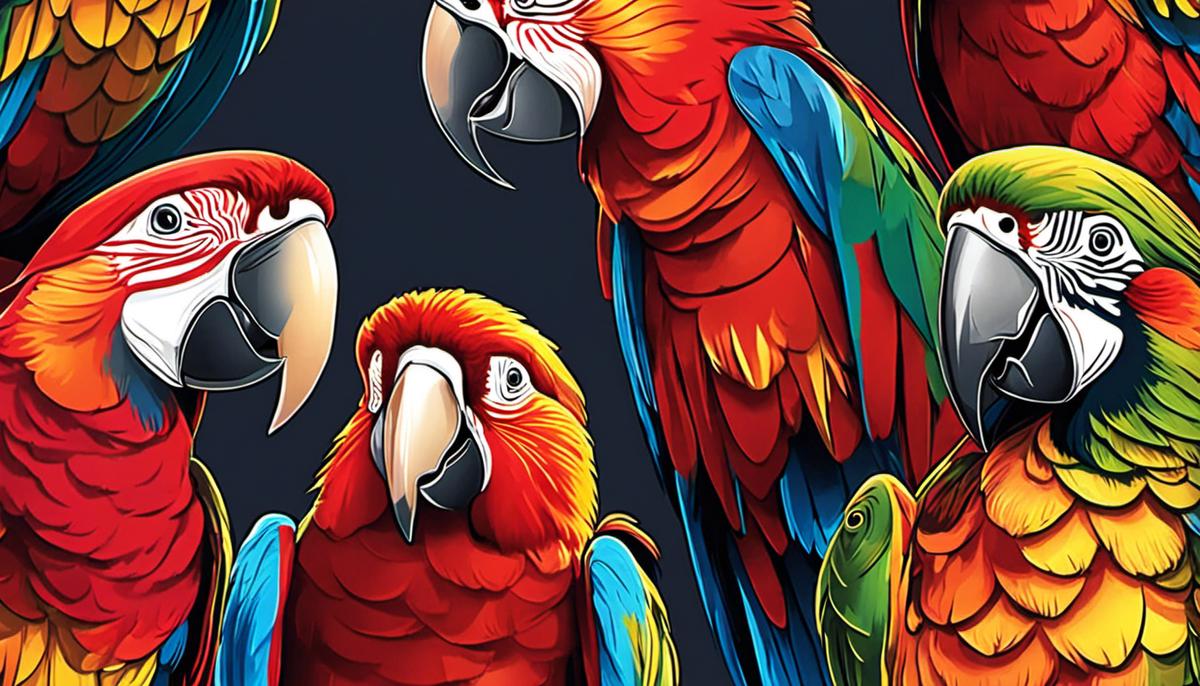 Illustration of a colorful parrot with vibrant feathers.
