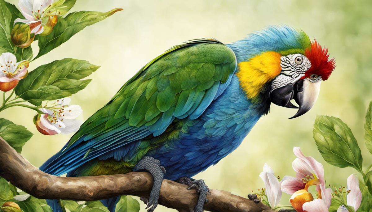 Illustrazione di un pappagallo con un piumaggio vibrante e sano